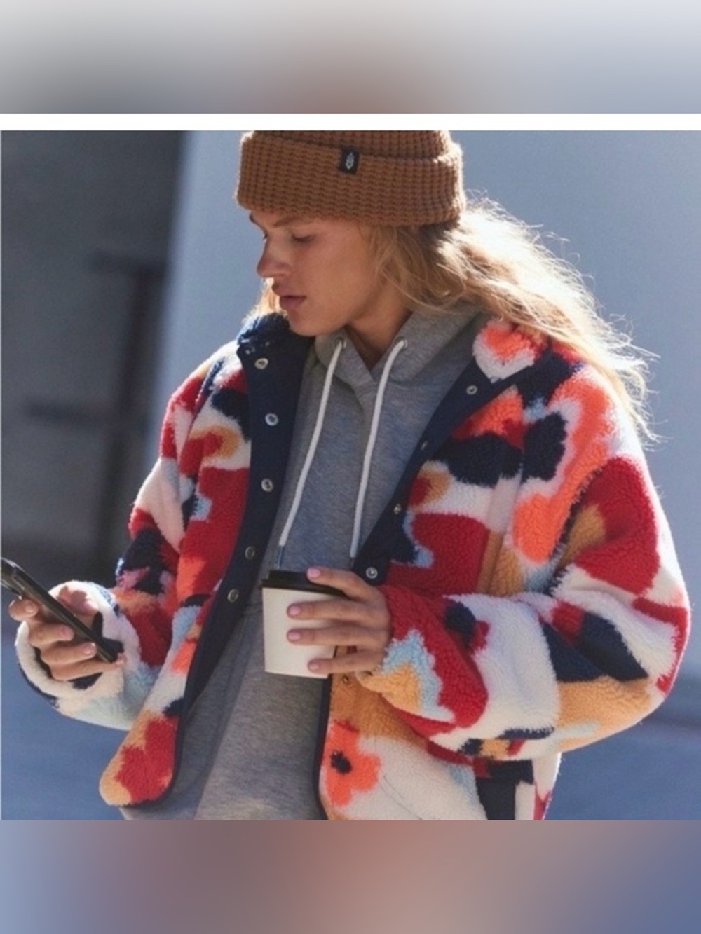 FP Movement by Free People Multicolor Teddy Jacket in Red, Navy & Cream